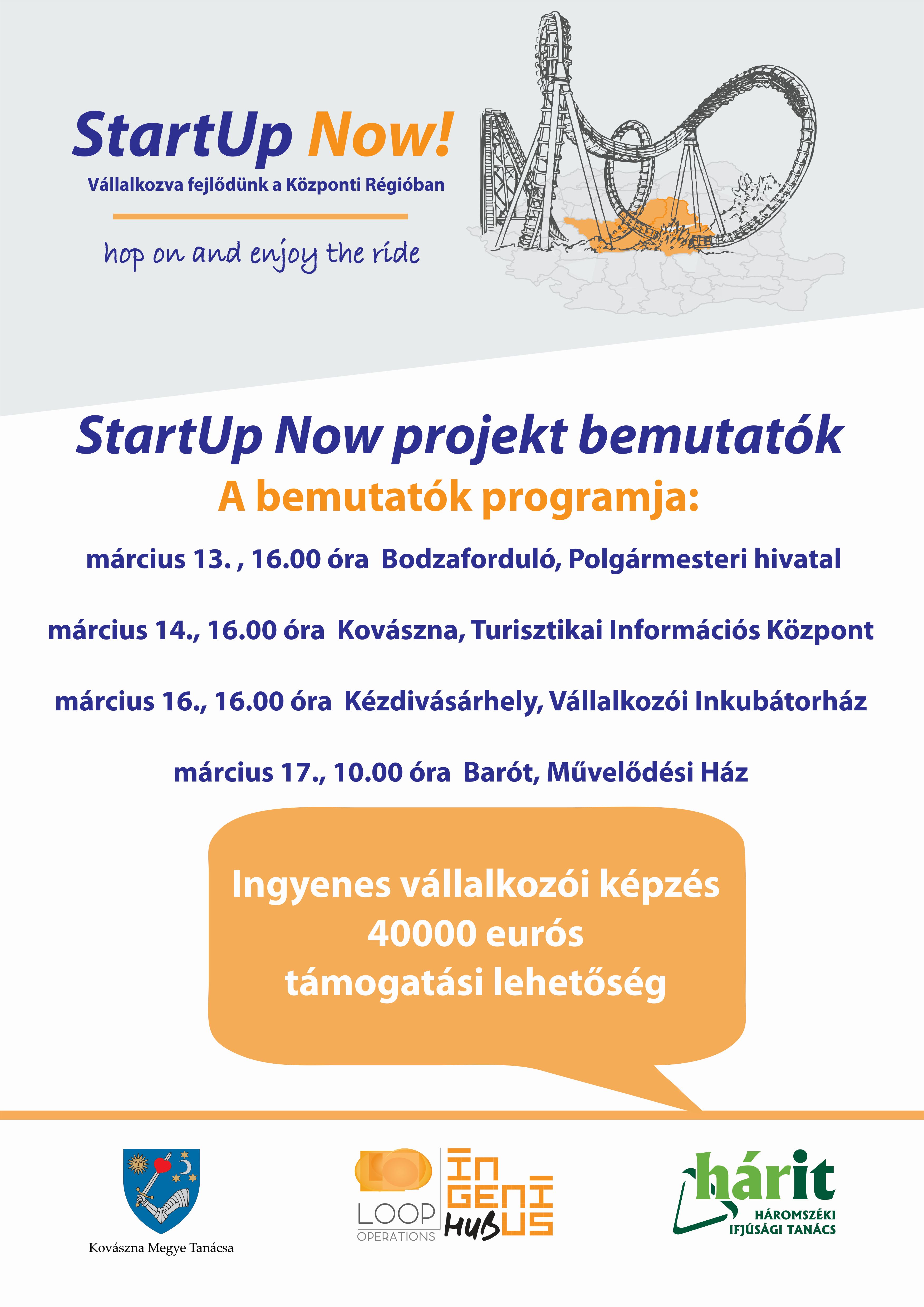 Négy Kovászna megyei városban mutatják be a StartUp Now programot